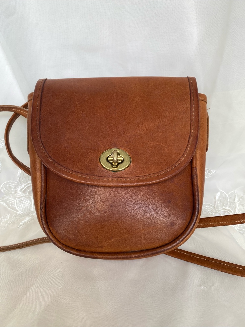 G.H. Bass & Co. Rustic Brown Leather Crossbody with Gold Turn-Lock